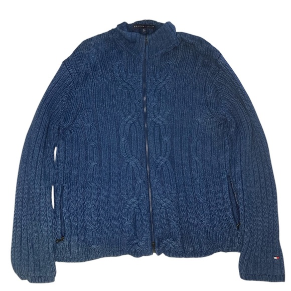 Tommy Hilfiger Blue Cardigan Sweater with Cable Knit Design 100% Cotton - Picture 5 of 10